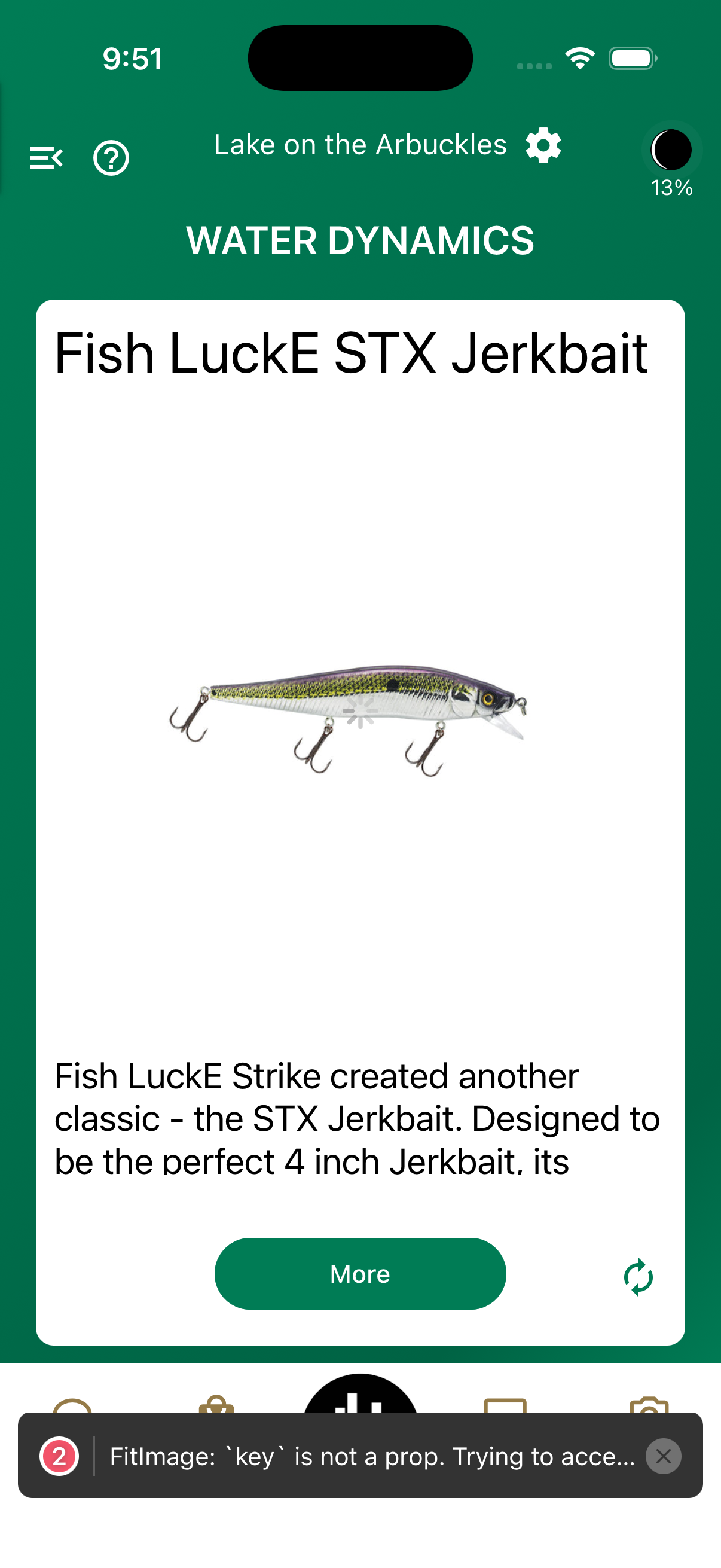 Jimmy Houston Fishing app showing a Hot Bait recommendation